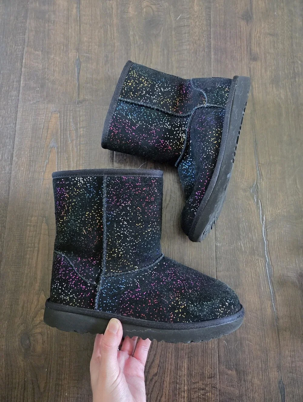 UGG Black Rainbow Glitter Sparkle Short Boots (Kids Size 3)
